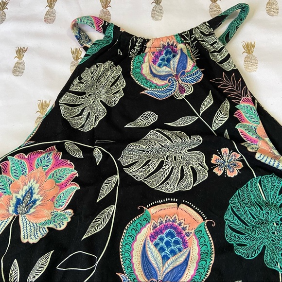 Cynthia Rowley Black And Multicolor Floral Palm Tropical Print Halter Midi Dress - Picture 14 of 16